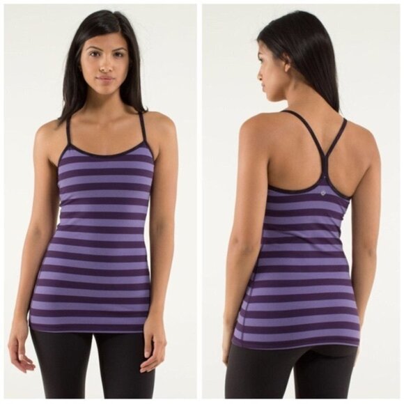 🦋 LULULEMON Purple Stripe Power Y Tank Top 4 Workout - Picture 1 of 6